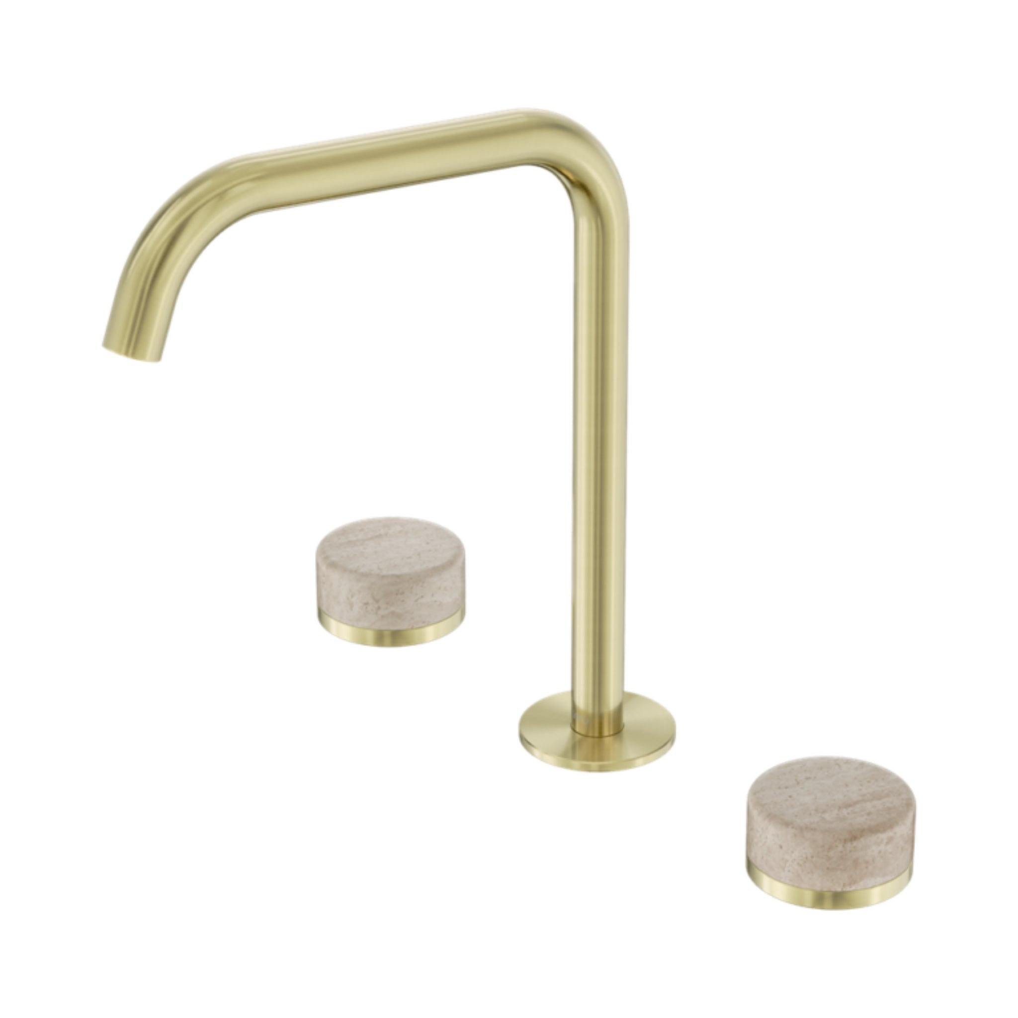 NERO SERENITY BATH/KITCHEN SET EDGE SPOUT WITH ROME TRAVERTINE HANDLE 270MM BRUSHED GOLD