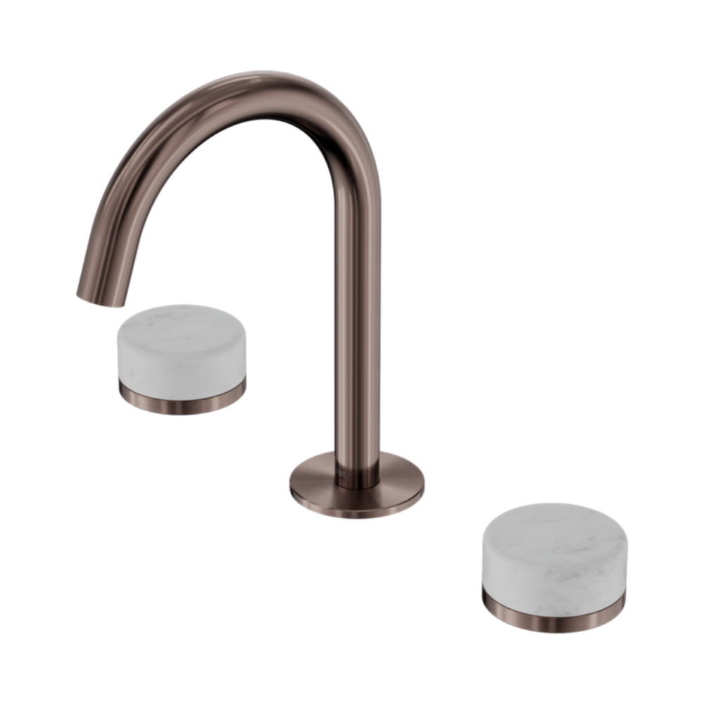 NERO SERENITY BASIN SET ARC SPOUT WITH CARRARA HANDLE 210MM BRUSHED BRONZE