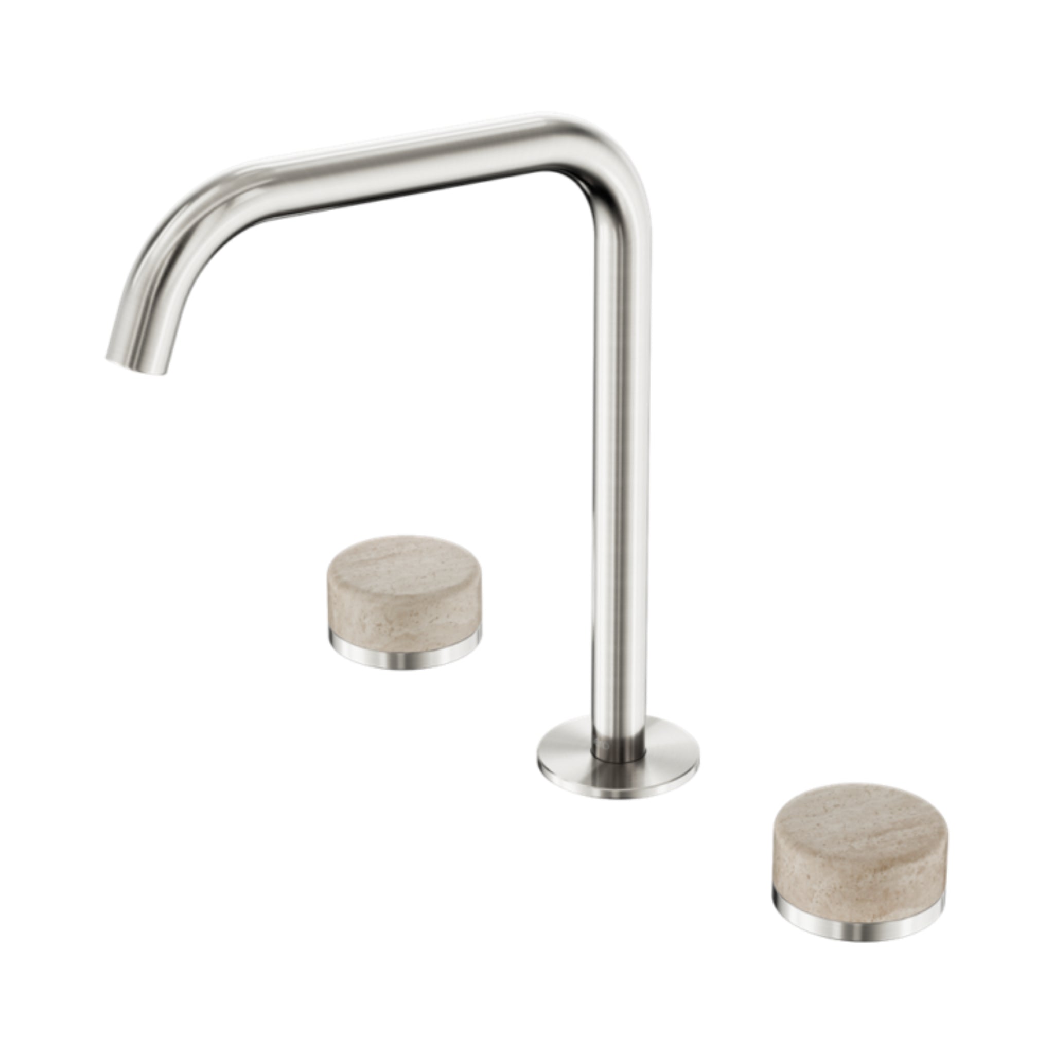 NERO SERENITY BATH/KITCHEN SET EDGE SPOUT WITH ROME TRAVERTINE HANDLE 270MM BRUSHED NICKEL