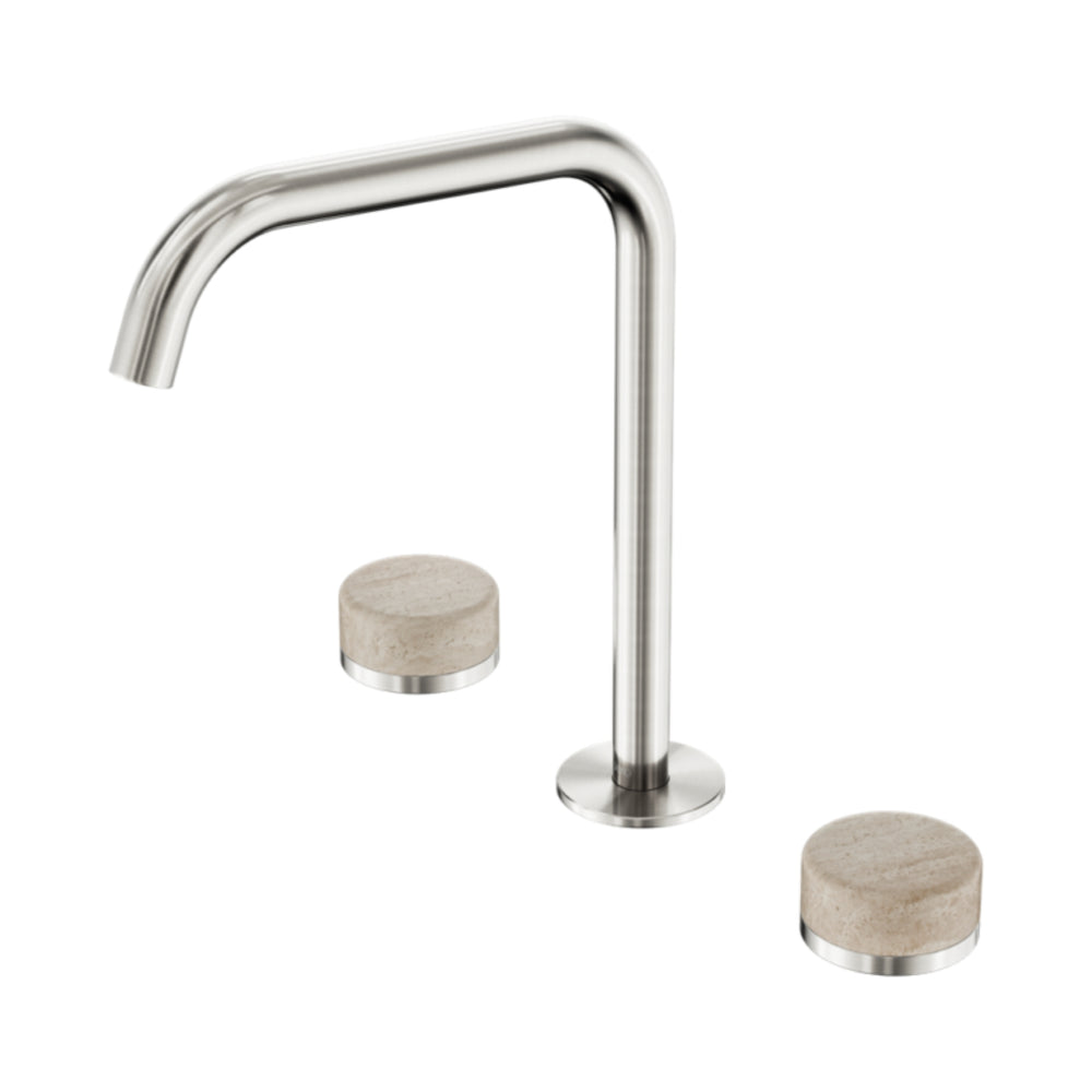 NERO SERENITY BATH/KITCHEN SET EDGE SPOUT WITH ROME TRAVERTINE HANDLE 270MM BRUSHED NICKEL