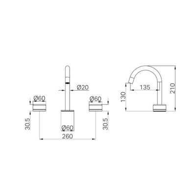 NERO SERENITY BASIN SET ARC SPOUT WITH CARRARA HANDLE 210MM BRUSHED BRONZE