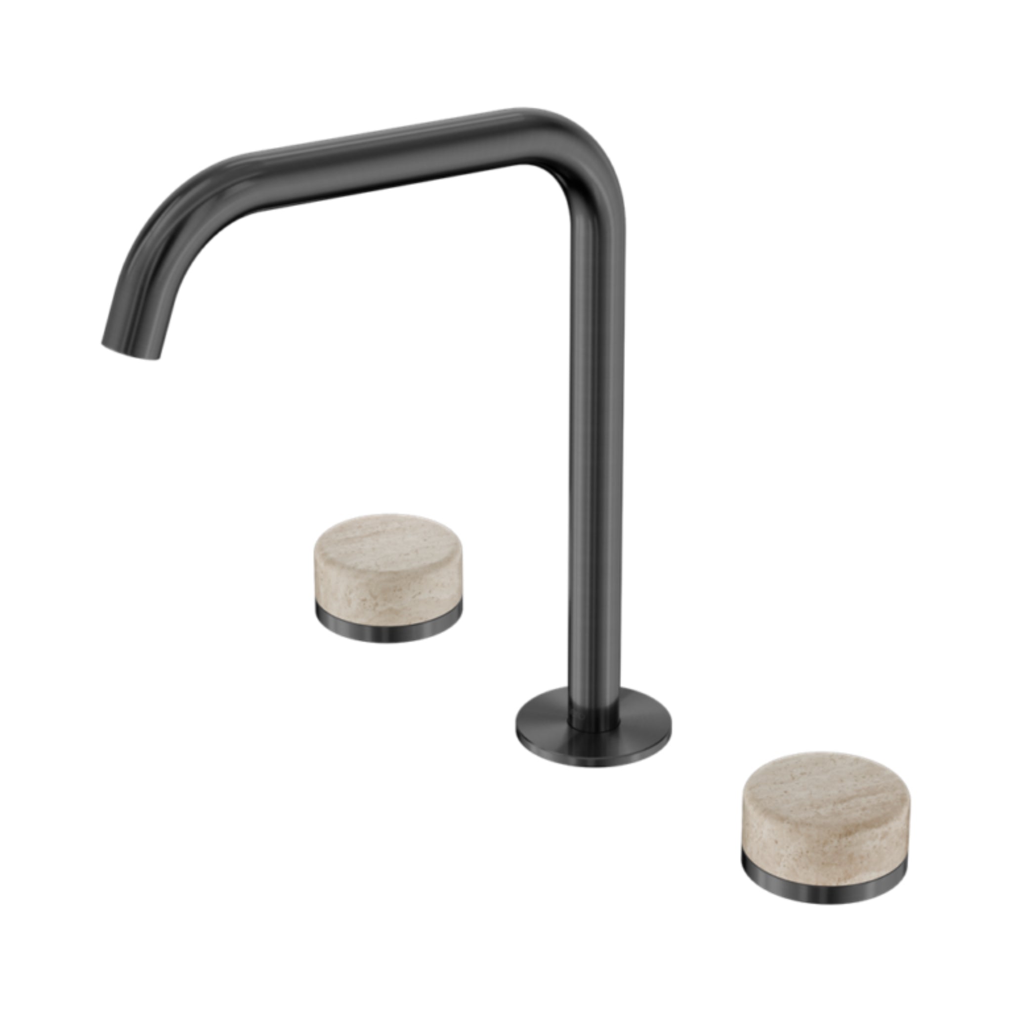 NERO SERENITY BATH/KITCHEN SET EDGE SPOUT WITH ROME TRAVERTINE HANDLE 270MM GUN METAL