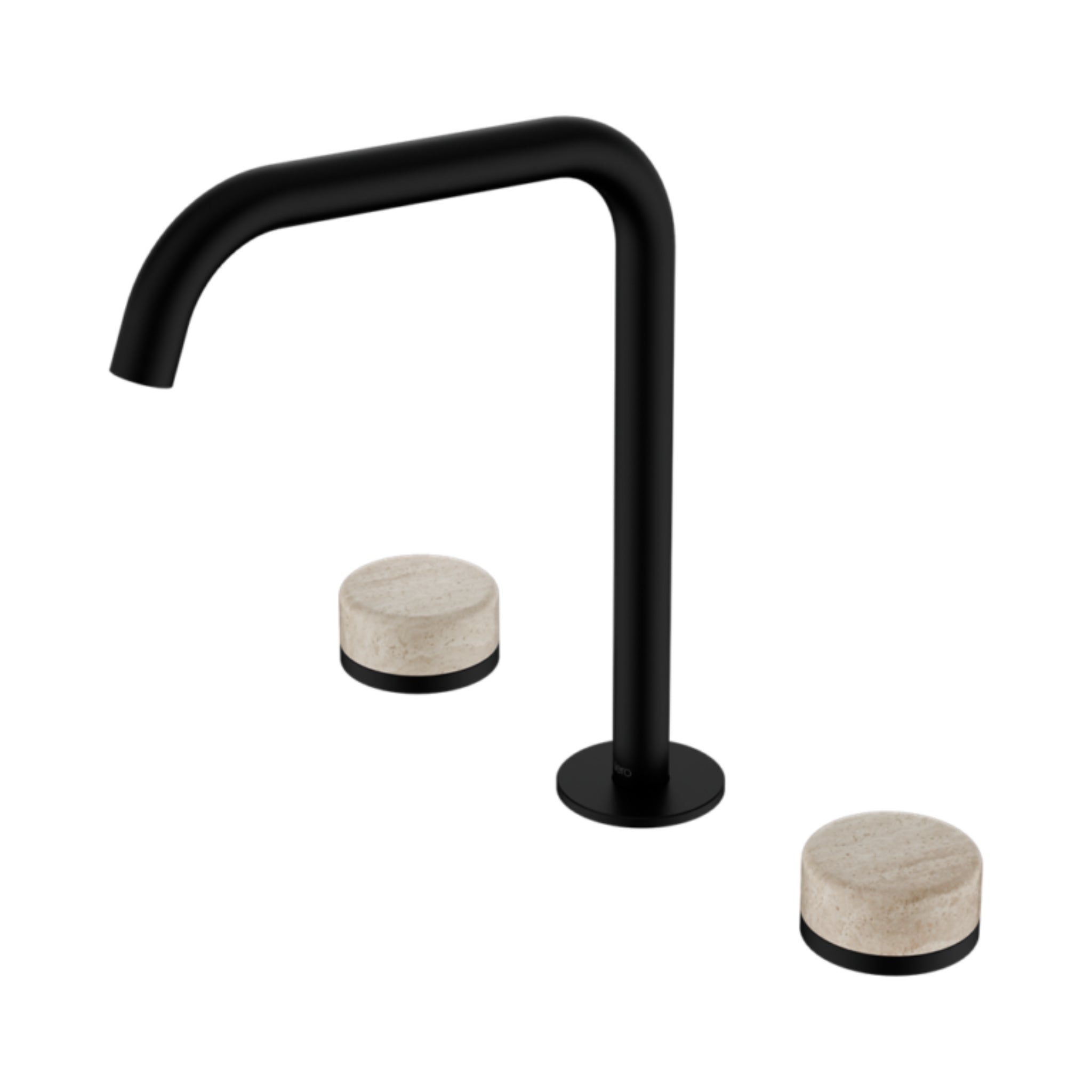 NERO SERENITY BATH/KITCHEN SET EDGE SPOUT WITH ROME TRAVERTINE HANDLE 270MM MATTE BLACK