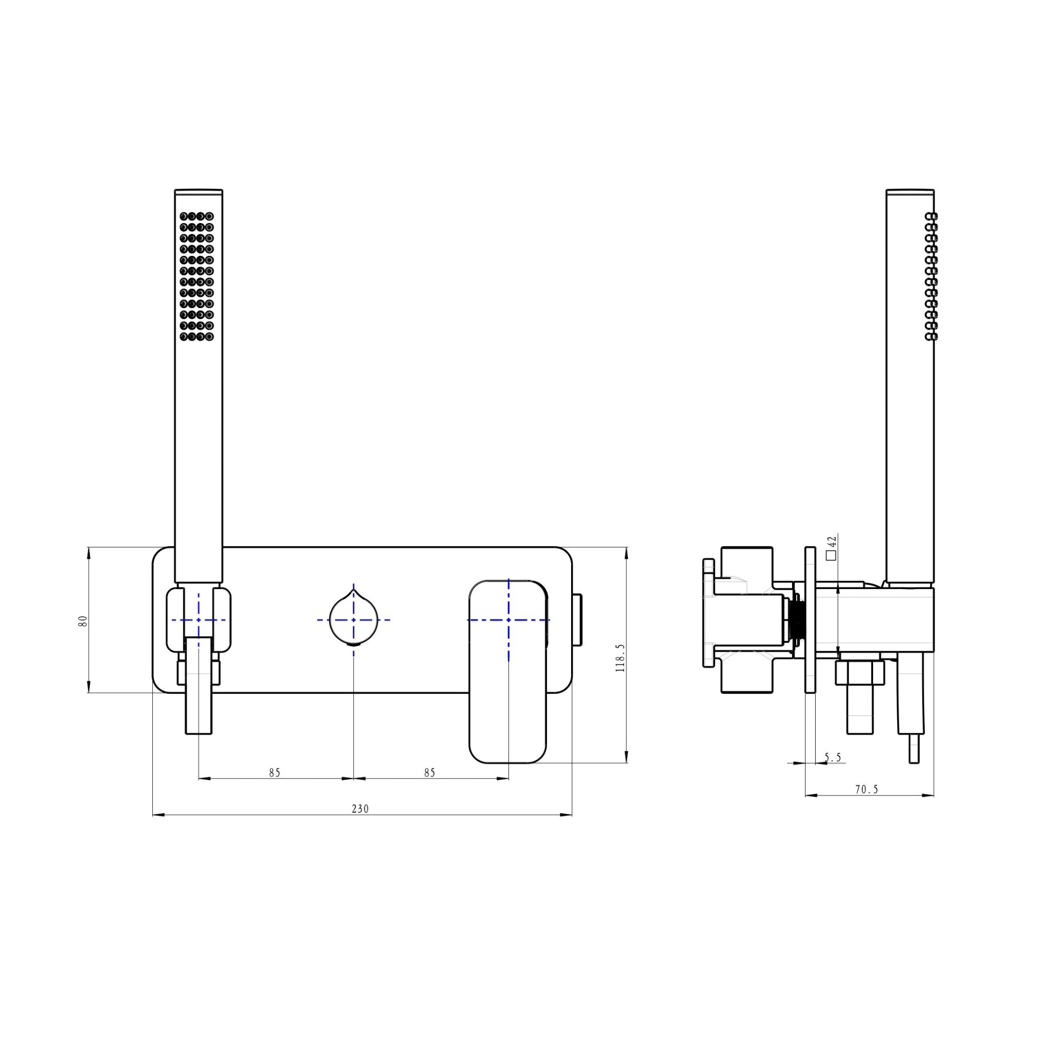 LINSOL ZIA WALL MIXER WITH HAND SHOWER GUN METAL