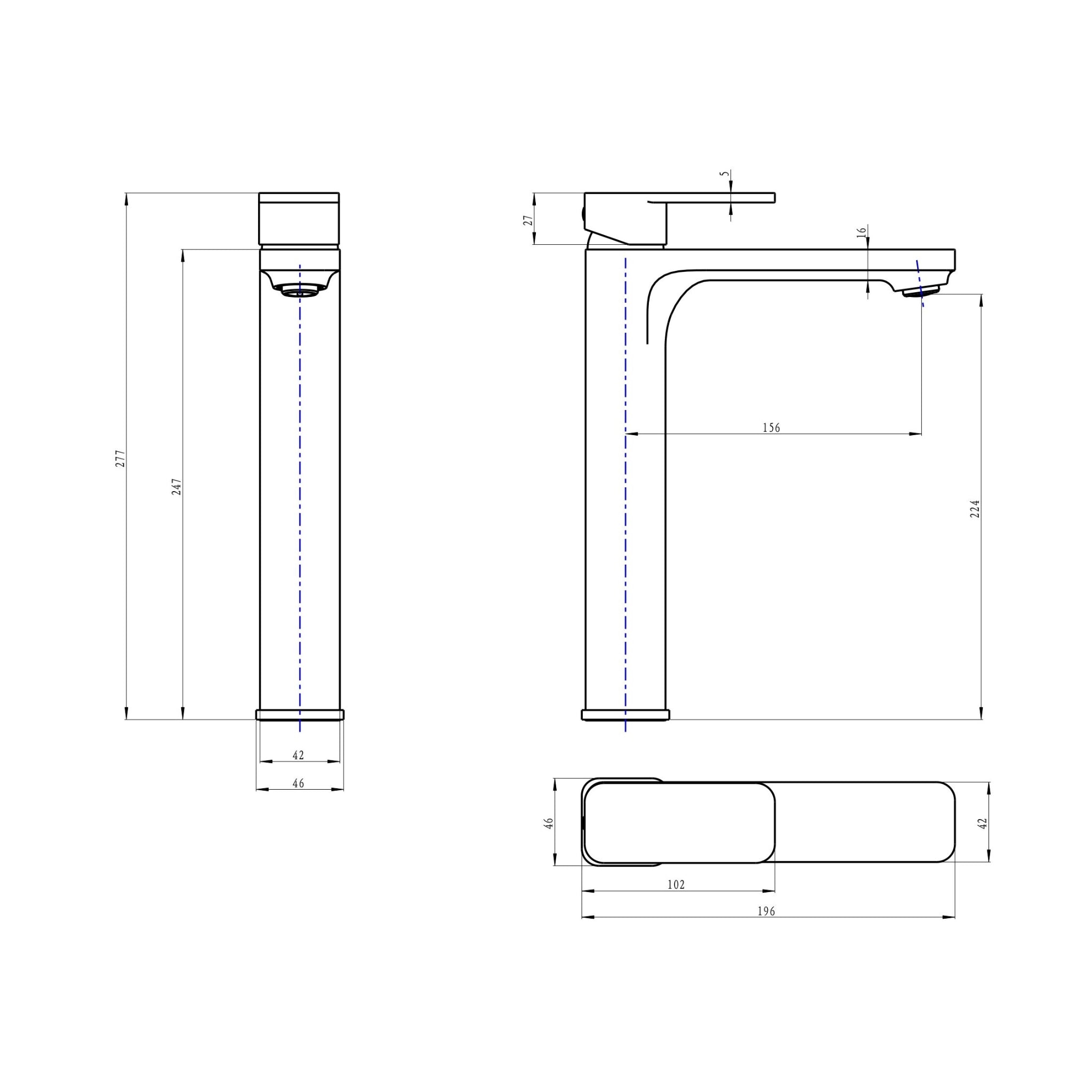 LINSOL ZIA TALL BASIN MIXER 277MM BRUSHED NICKEL
