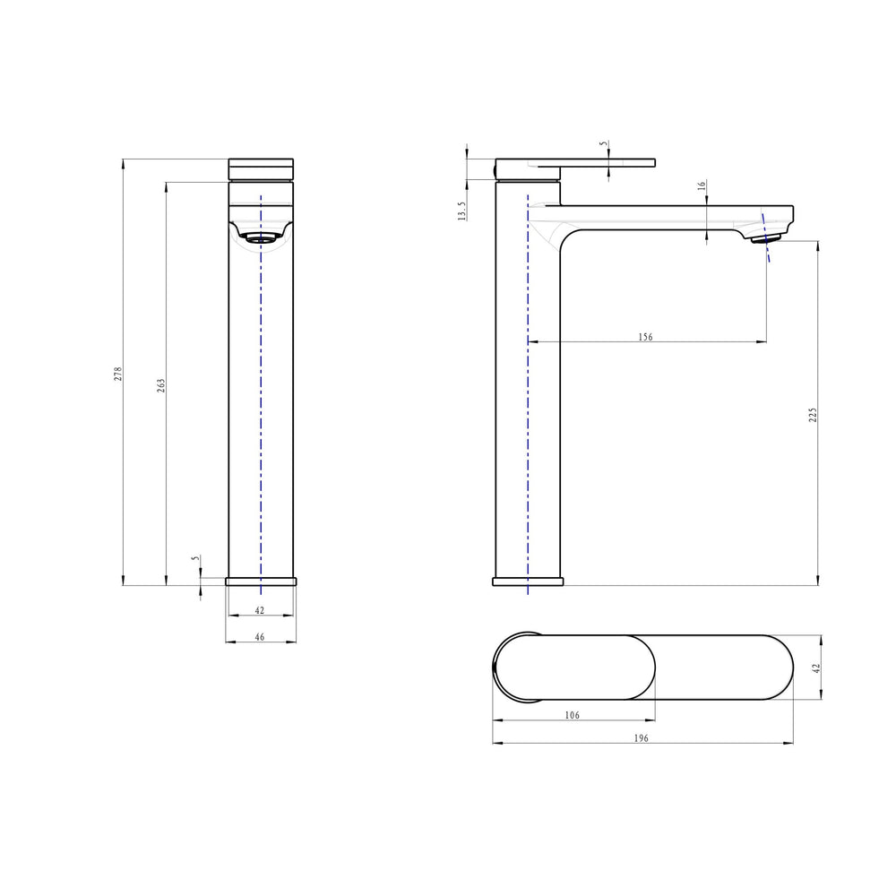 LINSOL CAPO TALL BASIN MIXER 278MM BRUSHED BRASS