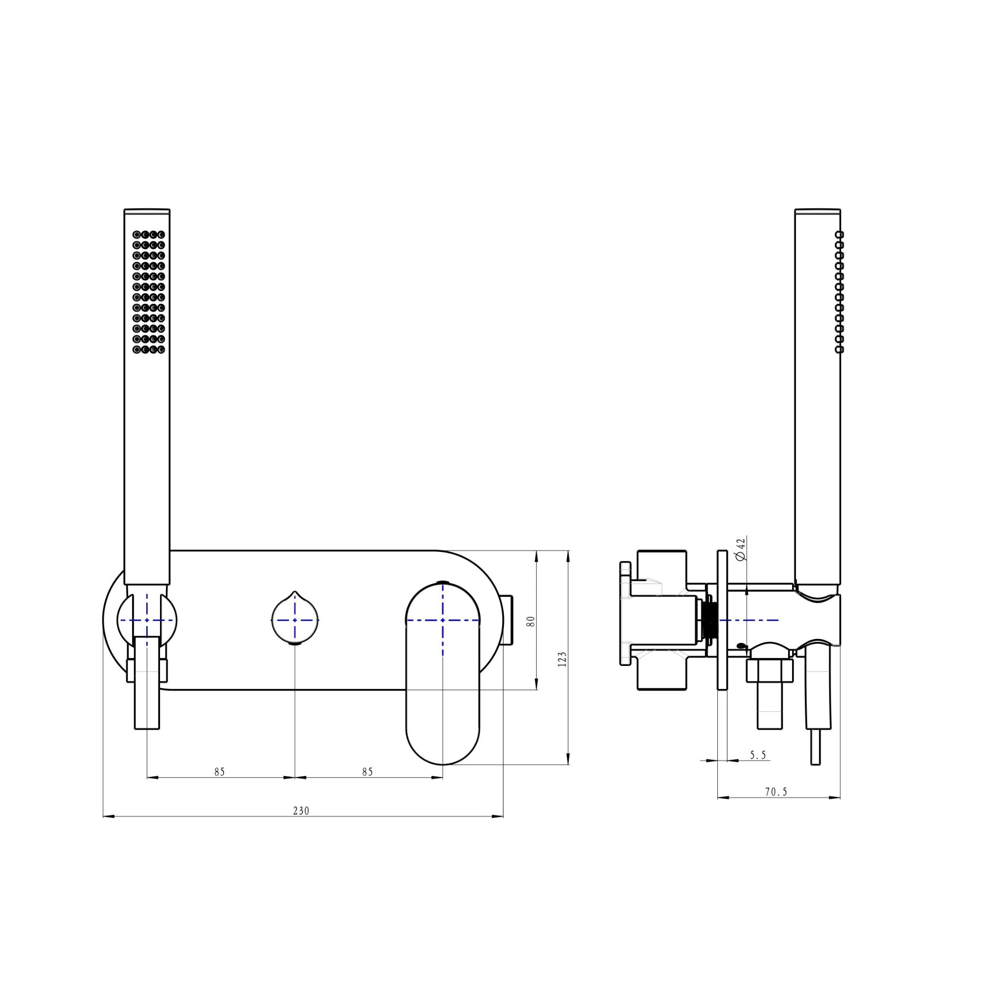 LINSOL CAPO 1-PLATE WALL MIXER WITH HAND SHOWER BRUSHED NICKEL