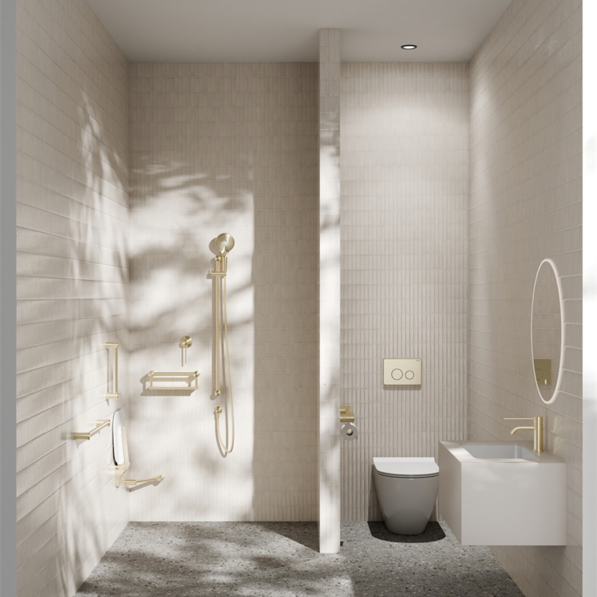 NERO MECCA CARE 25MM GRAB RAIL AND ADJUSTABLE SHOWER RAIL SET 900MM BRUSHED GOLD