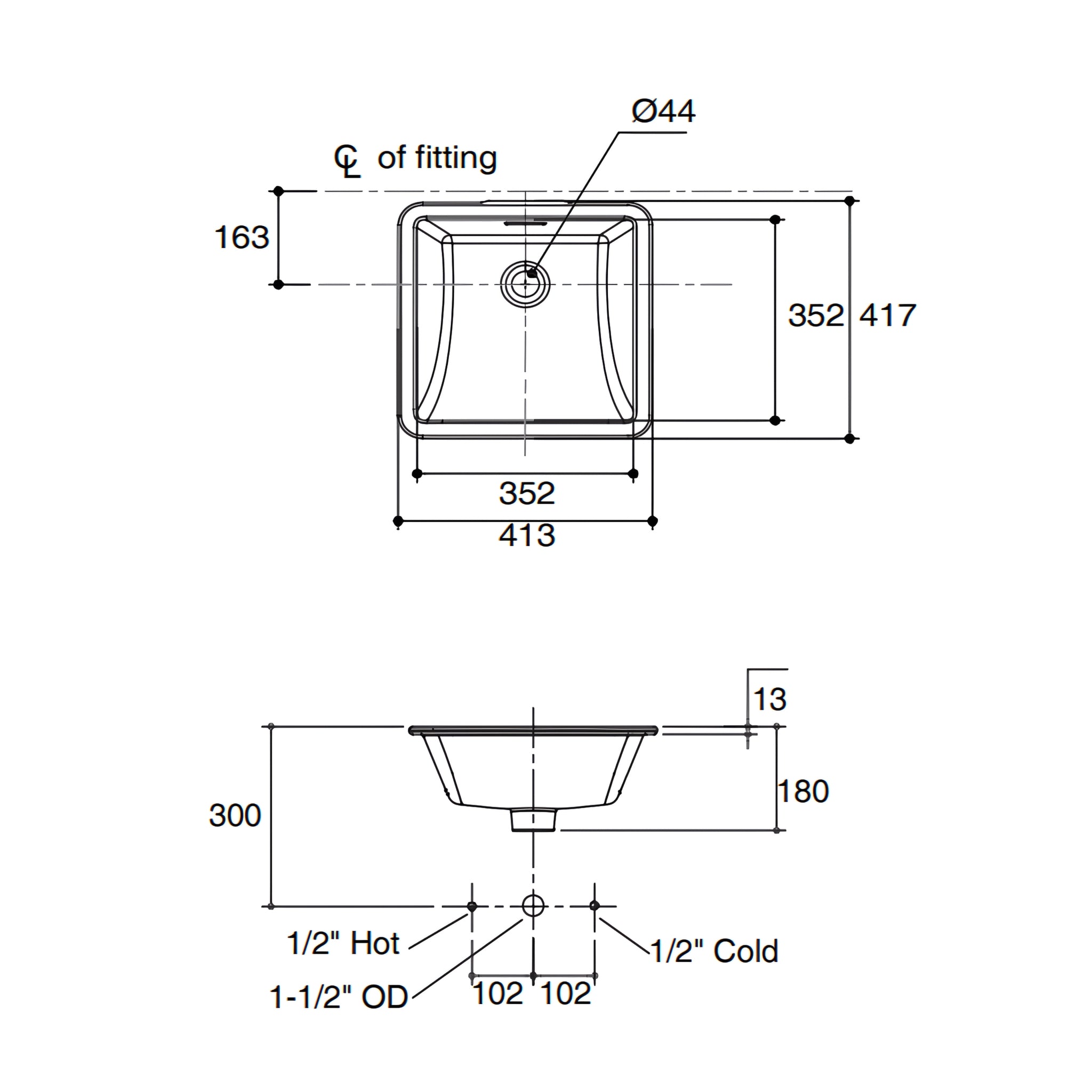 KOHLER BRAZN UNDER COUNTER BASIN HONED BLACK 413MM