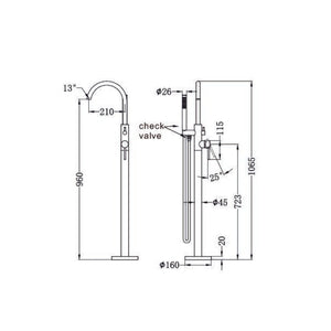 NERO MECCA FREESTANDING MIXER WITH HAND SHOWER 1065MM BRUSHED GOLD