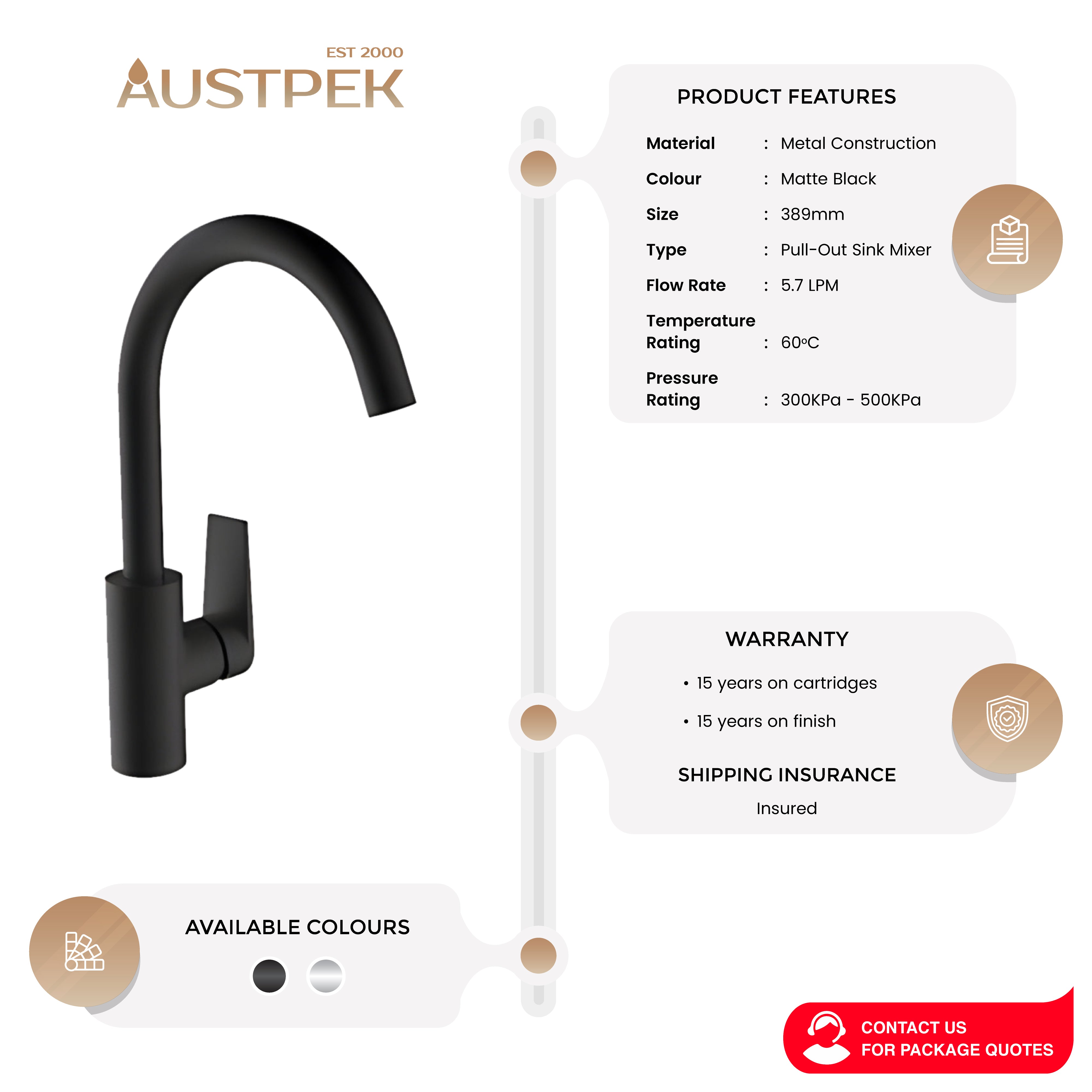 KOHLER TAUT PULL OUT SPRAY KITCHEN SINK MIXER 389MM MATTE BLACK