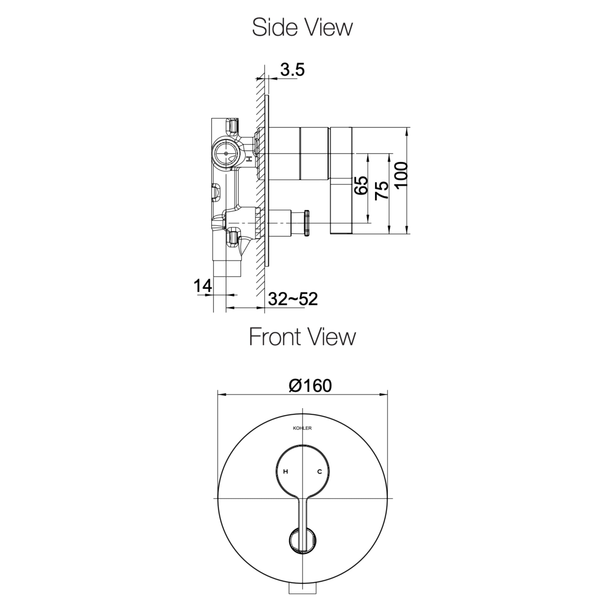 KOHLER COMPONENTS SHOWER / BATH WALL DIVERTER MIXER WITH LEVER HANDLE & VALVE COMPLETE KIT BRUSHED NICKEL