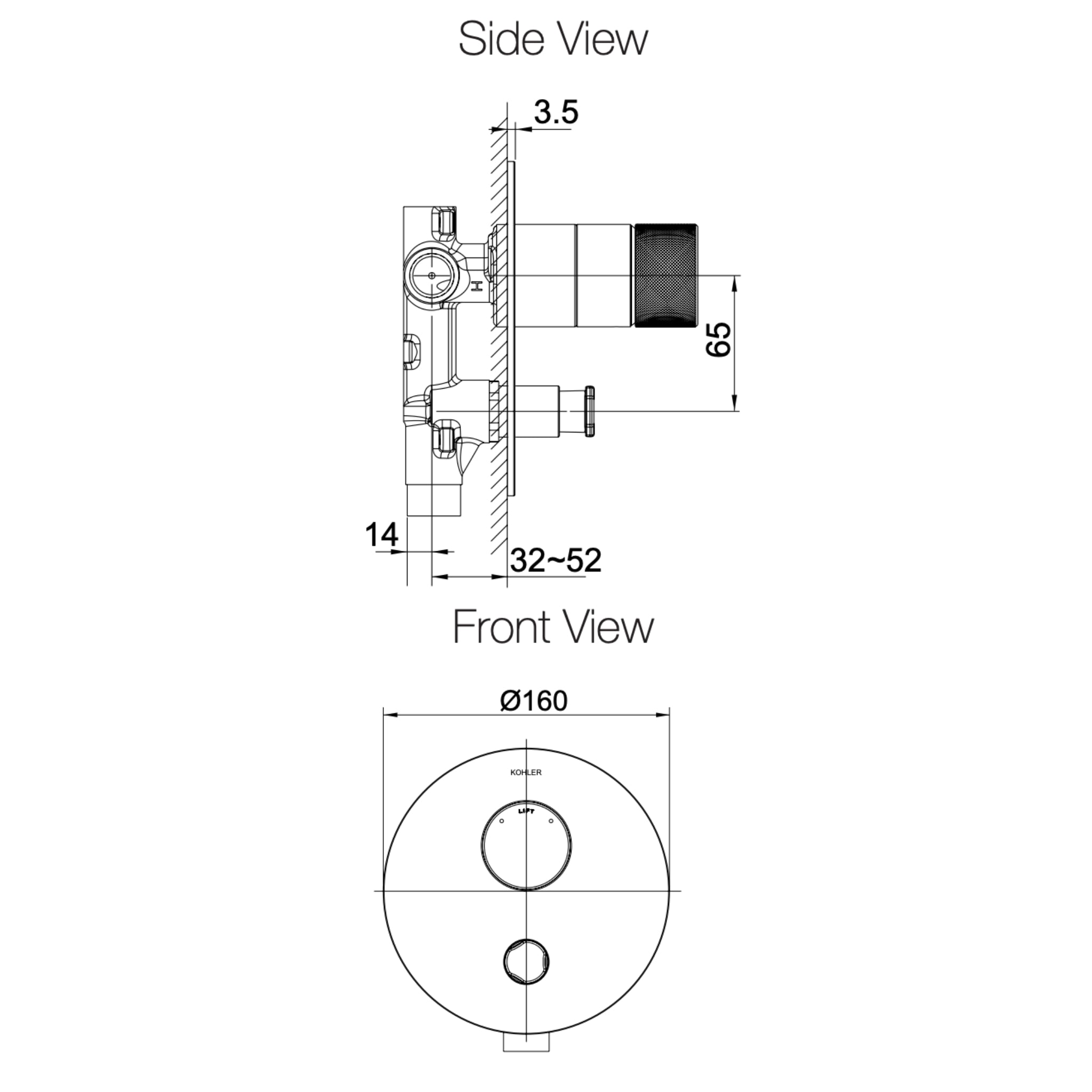 KOHLER COMPONENTS SHOWER / BATH WALL DIVERTER MIXER WITH OYL HANDLE & VALVE COMPLETE KIT MATTE BLACK
