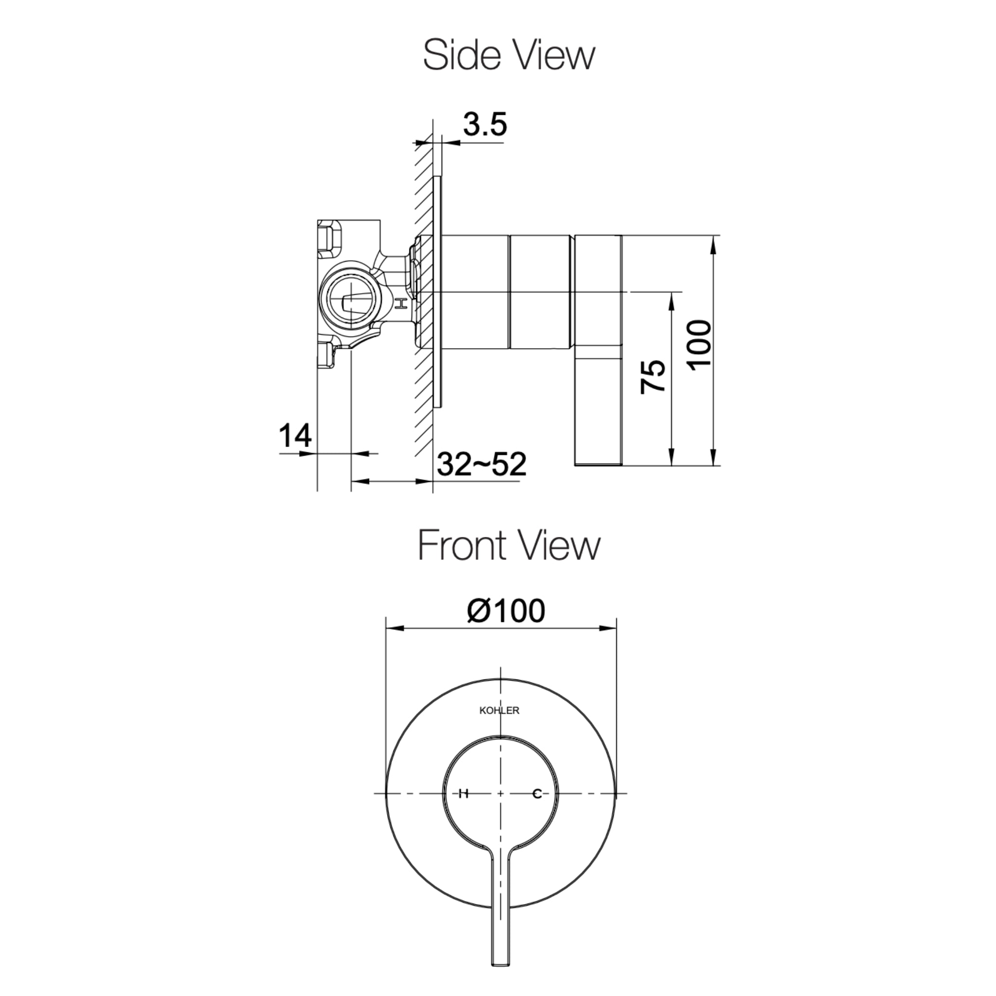 KOHLER COMPONENTS SHOWER WALL MIXER THIN LEVER HANDLE FULL KIT BRUSHED NICKEL