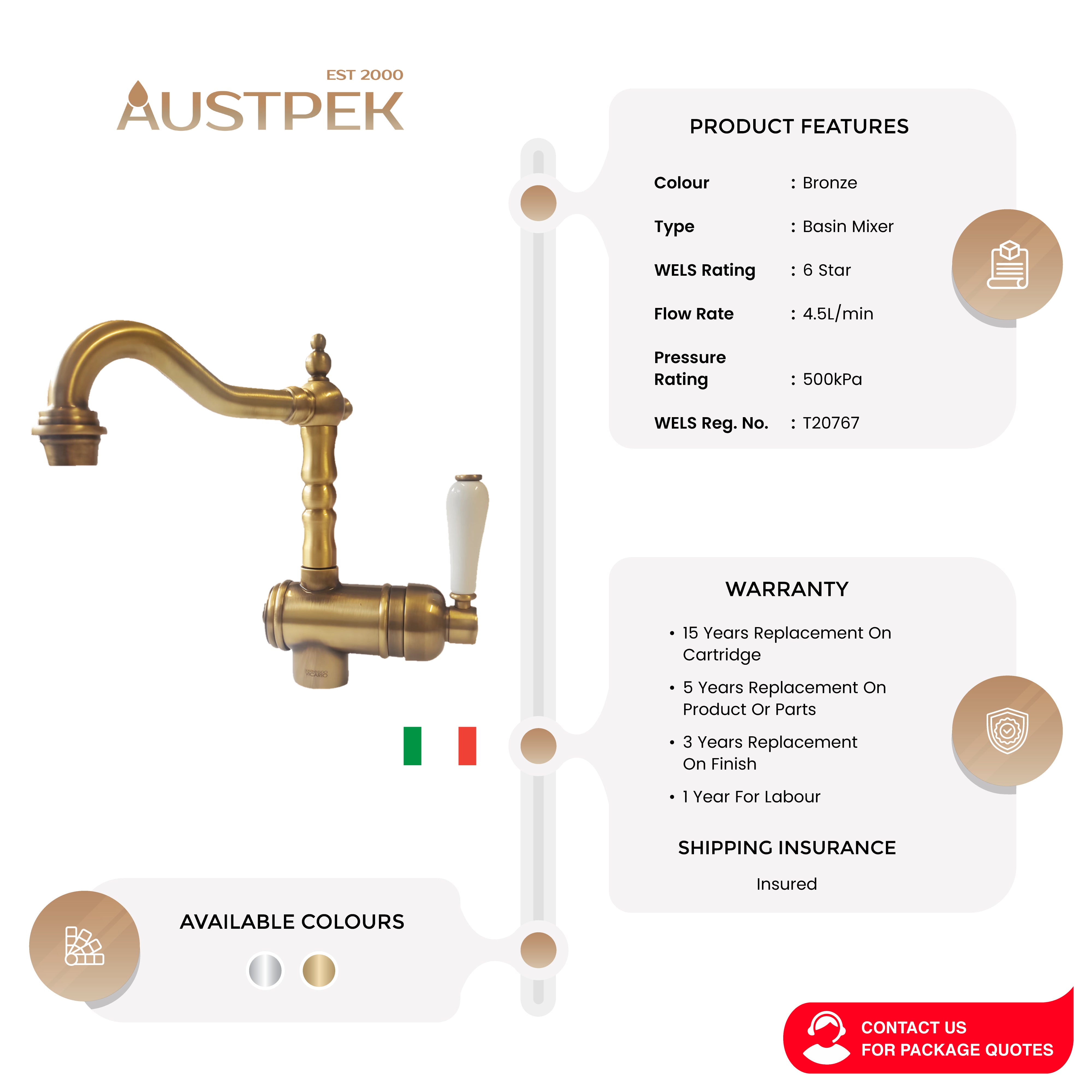 ARMANDO VICARIO PROVINCIAL SINGLE LEVER BASIN MIXER BRONZE