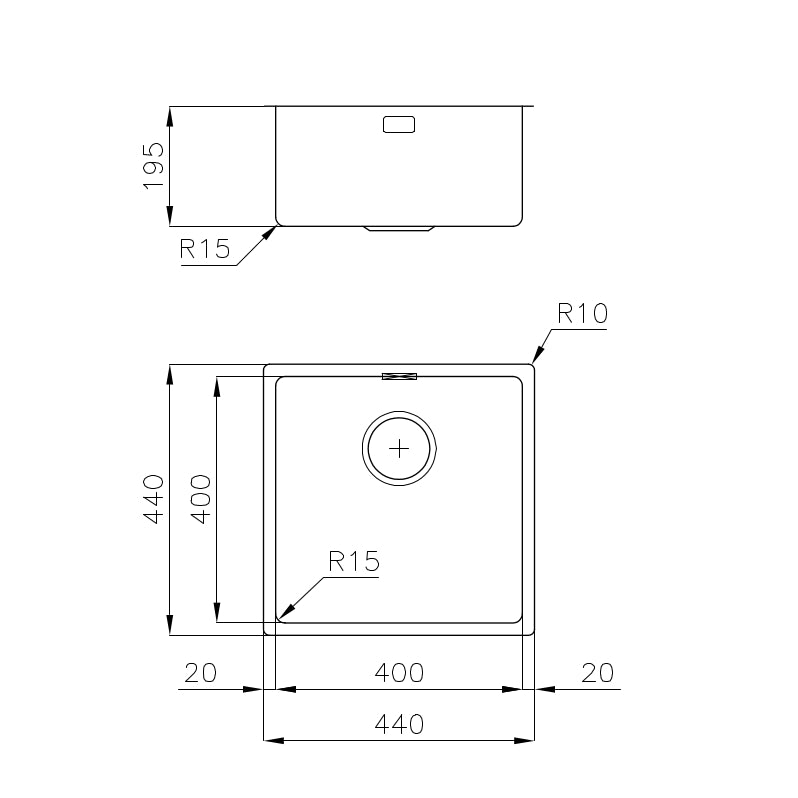 Linsol Foster KE Sink Undermount Foster Vintage Brushed Stainless 440mm line drawing