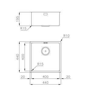 Linsol Foster KE Sink Undermount Foster Vintage Gunmetal 440mm line drawing