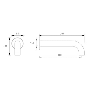 OLIVERI VENICE CURVED WALL SPOUT 207MM BRUSHED NICKEL