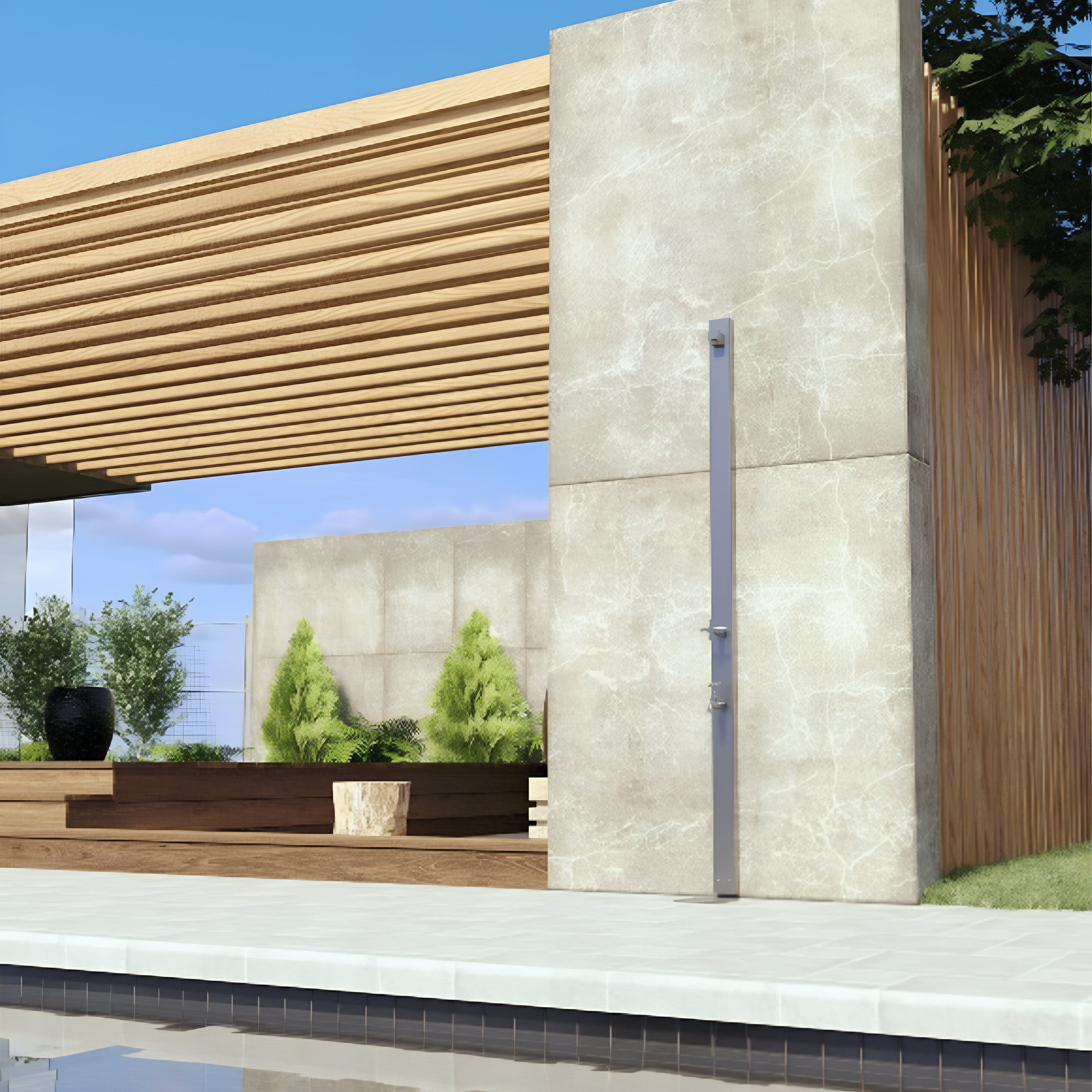 RAINWARE AUSSIE WALL MOUNTED OUTDOOR COLD SHOWER AND FOOTWASH SILVER