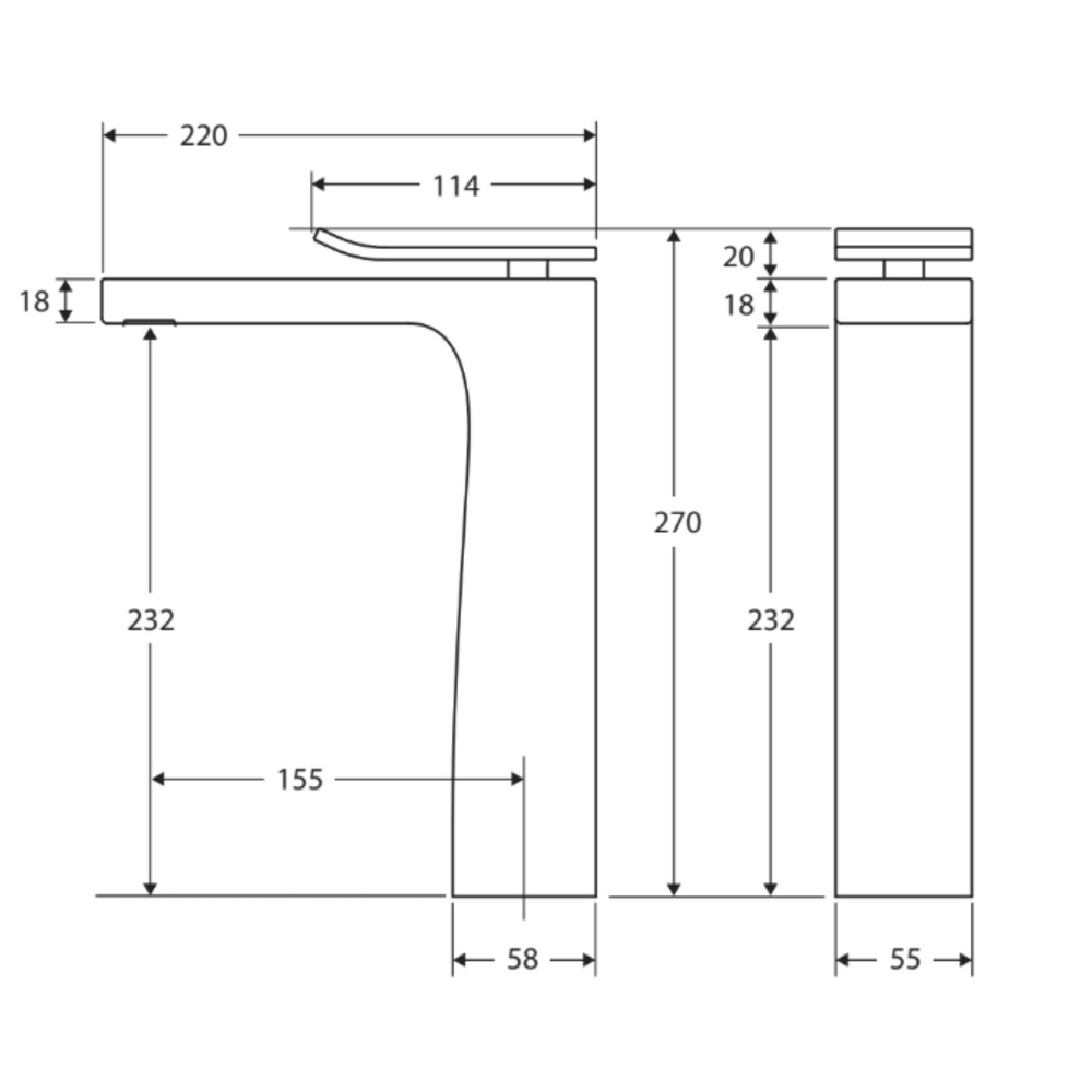 FIENZA LINCOLN TALL BASIN MIXER 270MM MIXED FINISH