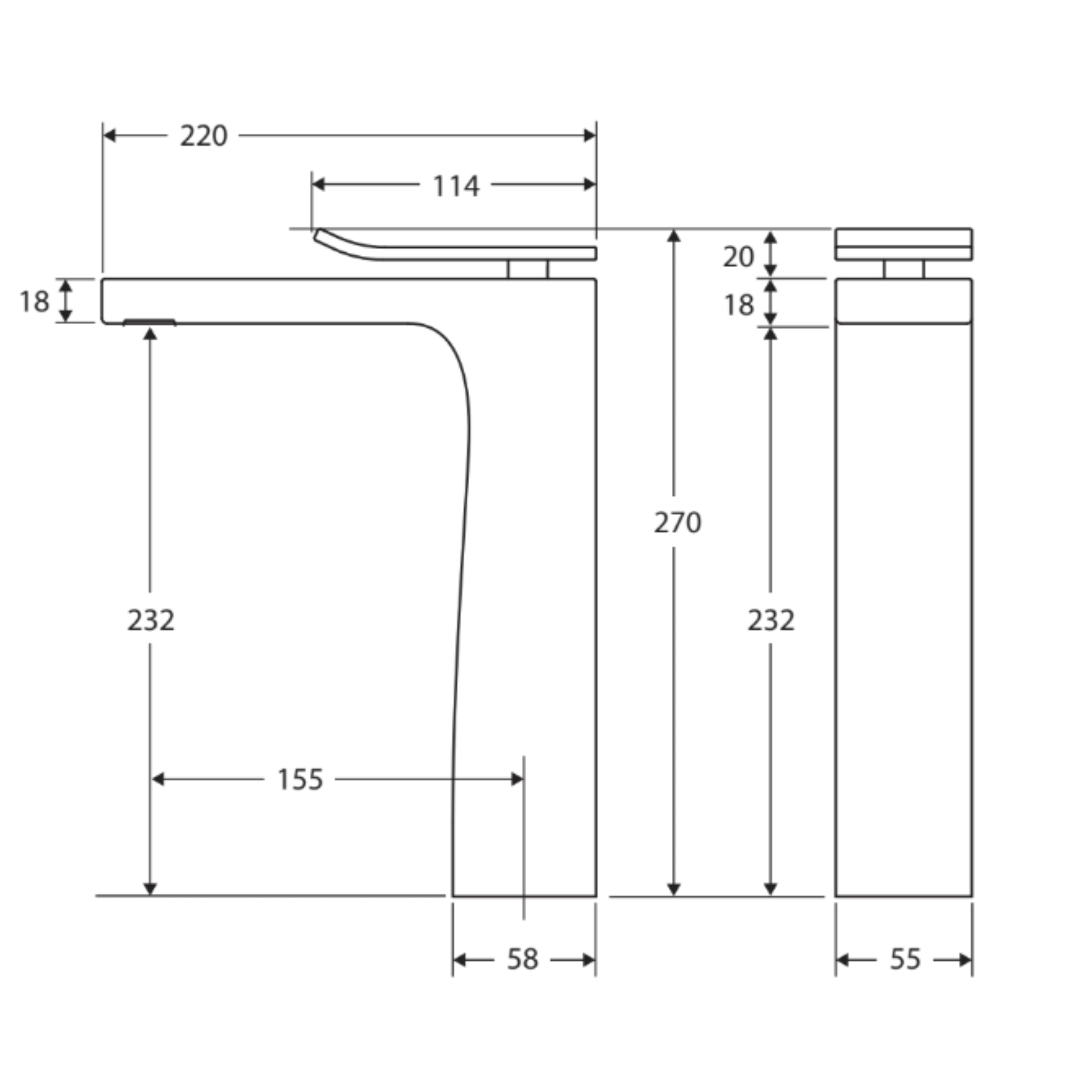 FIENZA LINCOLN TALL BASIN MIXER 270MM MIXED FINISH