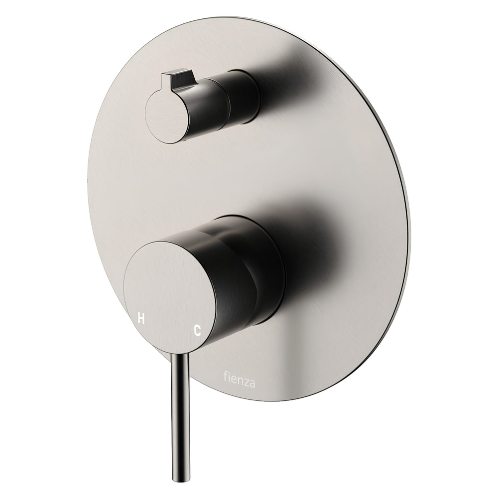 FIENZA KAYA WALL DIVERTER MIXER LARGE ROUND PLATE 150MM BRUSHED NICKEL