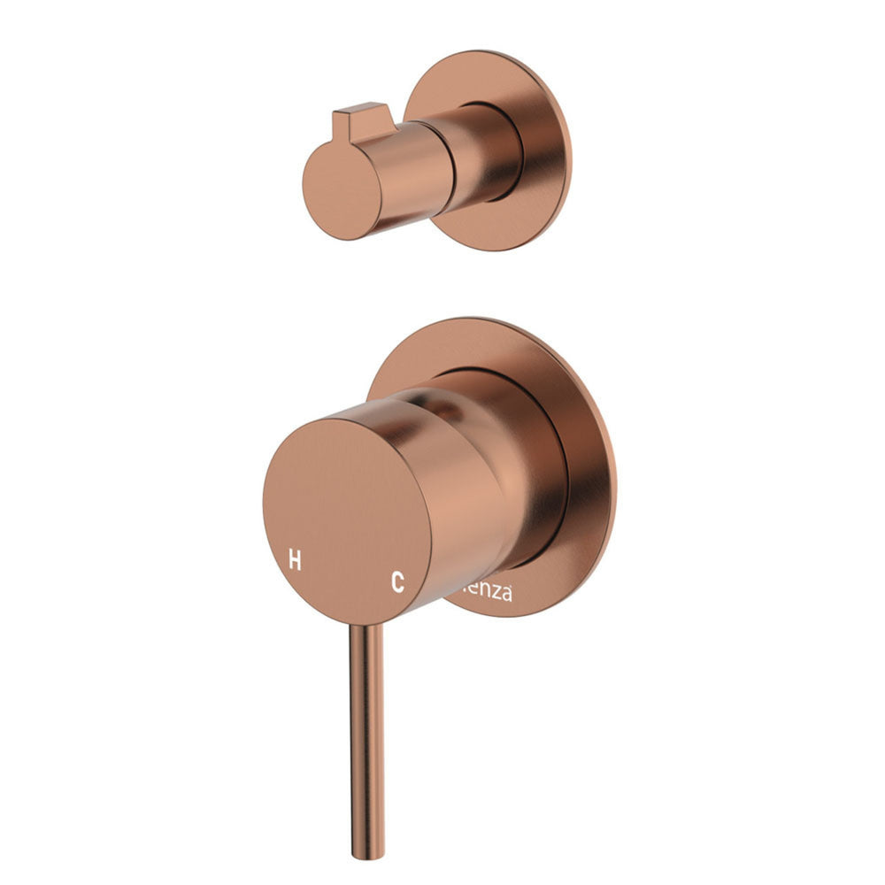 FIENZA KAYA WALL DIVERTER MIXER SMALL ROUND PLATE BRUSHED COPPER