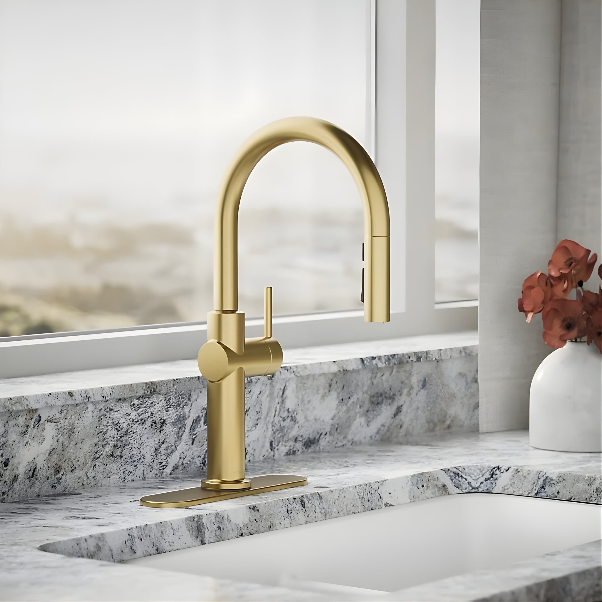 KOHLER CRUE PULL-DOWN KITCHEN MIXER 434MM BRUSHED BRASS