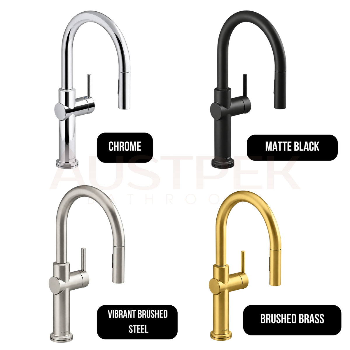 KOHLER CRUE PULL-DOWN KITCHEN MIXER 434MM BRUSHED BRASS