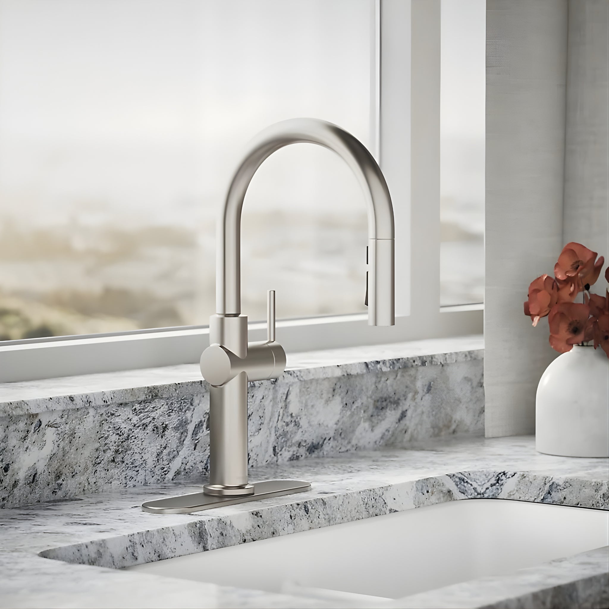 KOHLER CRUE PULL-DOWN KITCHEN MIXER 434MM VIBRANT BRUSHED STEEL