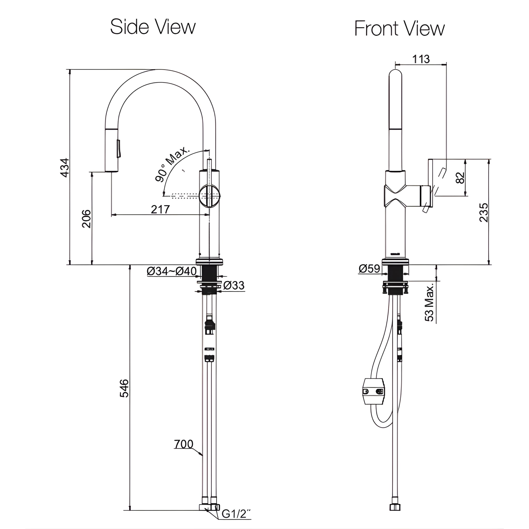 KOHLER CRUE PULL-DOWN KITCHEN MIXER 434MM BRUSHED BRASS