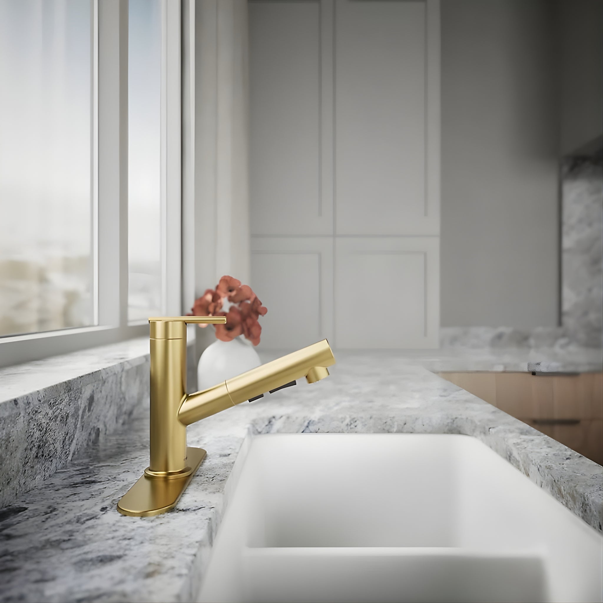 KOHLER CRUE PULL-OUT KITCHEN MIXER 208MM BRUSHED BRASS