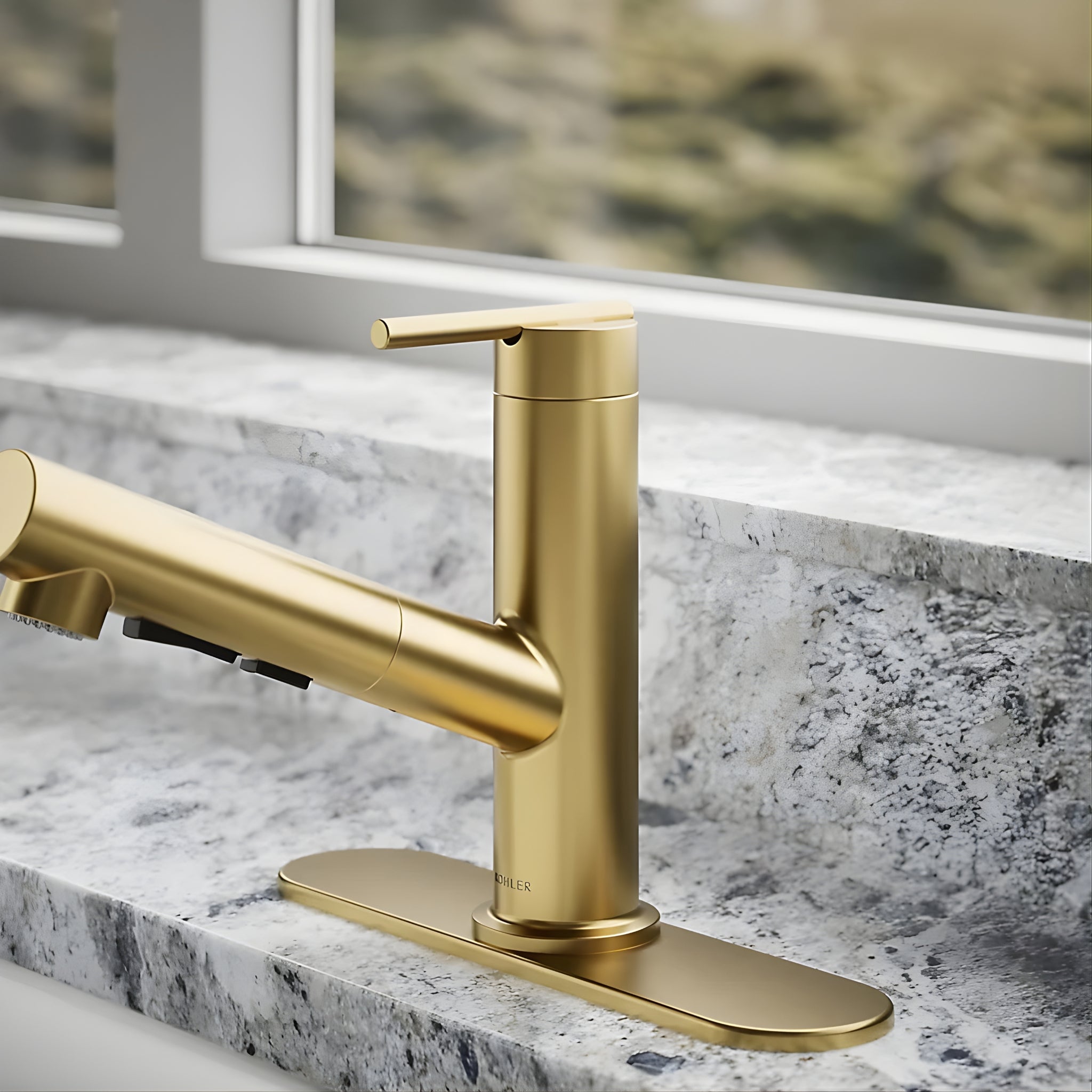 KOHLER CRUE PULL-OUT KITCHEN MIXER 208MM BRUSHED BRASS