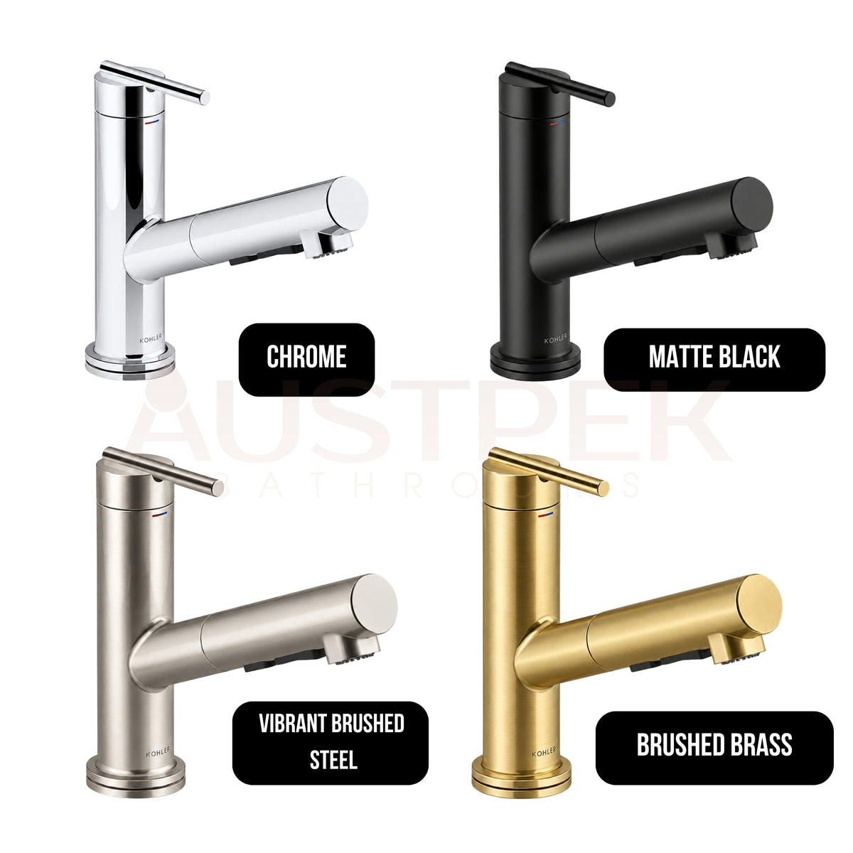KOHLER CRUE PULL-OUT KITCHEN MIXER 206MM MATTE BLACK