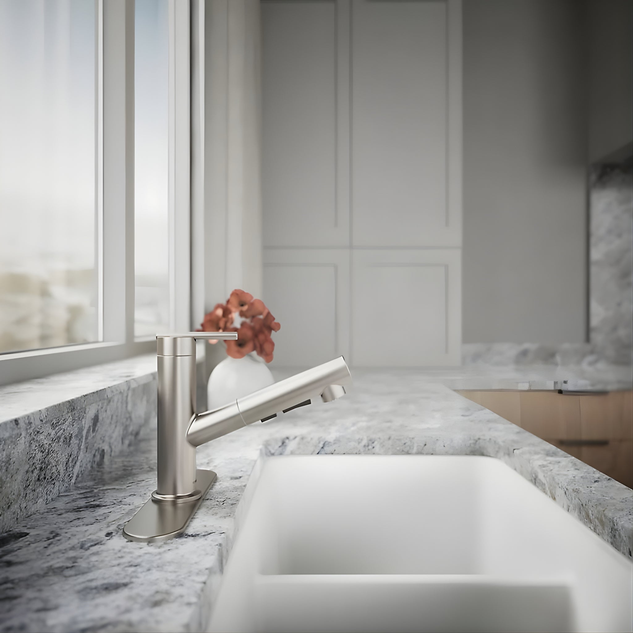 KOHLER CRUE PULL-OUT KITCHEN MIXER 208MM VIBRANT BRUSHED STEEL