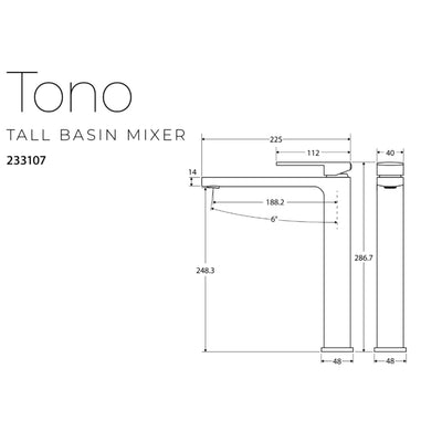 FIENZA TONO TALL BASIN MIXER 287MM GUN METAL