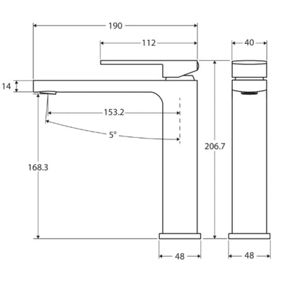 FIENZA TONO BASIN MIXER 207MM GUN METAL