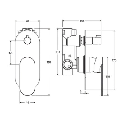FIENZA EMPIRE SLIM LEAD FREE WALL DIVERTER MIXER LARGE OVAL PLATE MATTE BLACK