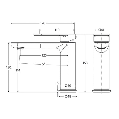 FIENZA EMPIRE SLIM BASIN MIXER 153MM URBAN BRASS