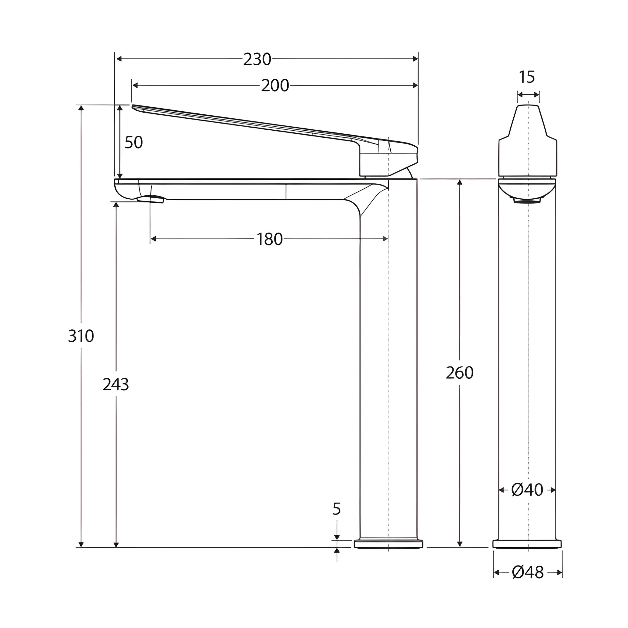 FIENZA EMPIRE CARE TALL BASIN MIXER 260MM MATTE BLACK