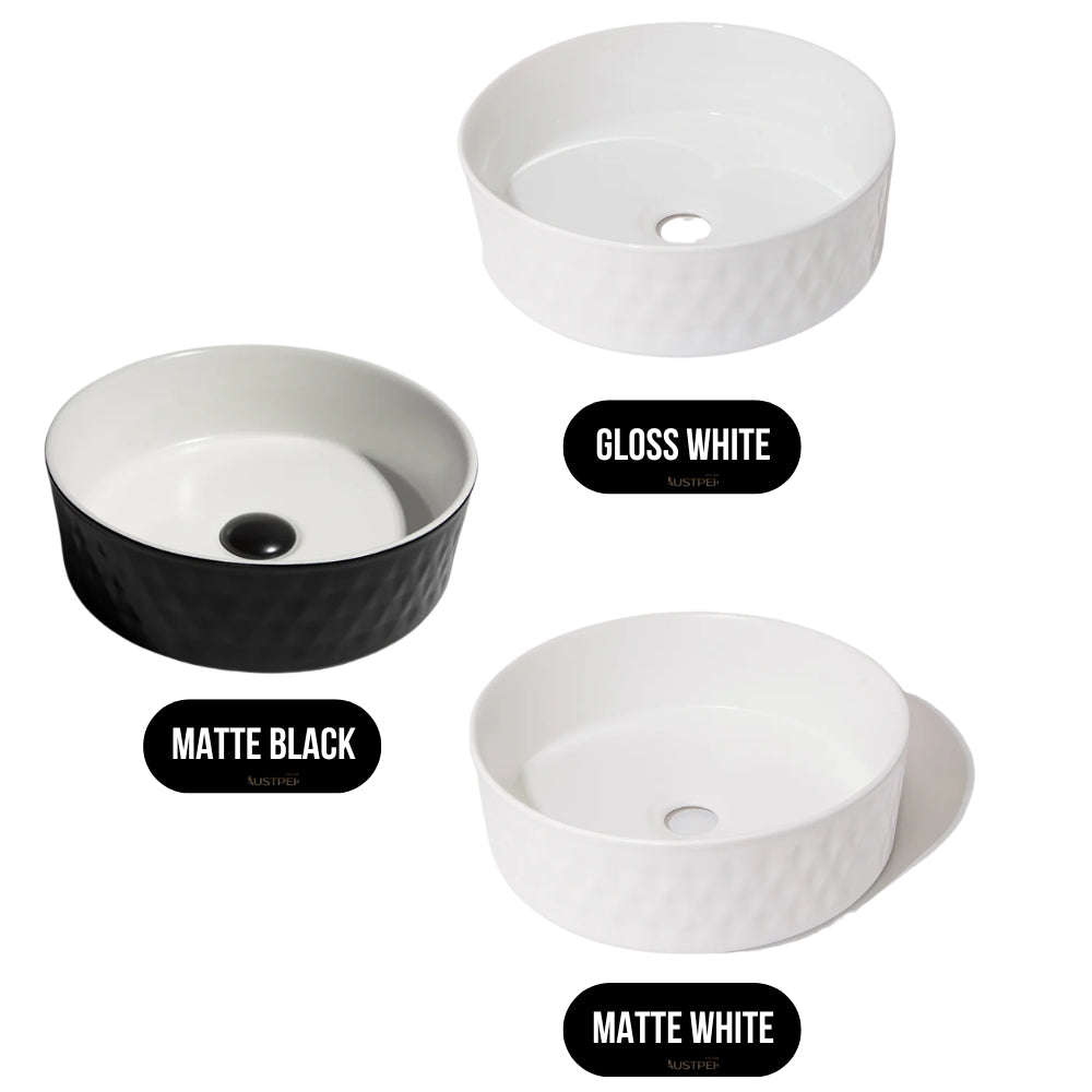 CLAYA DIAMOND ROUND ABOVE COUNTER BASIN MATTE BLACK 360MM