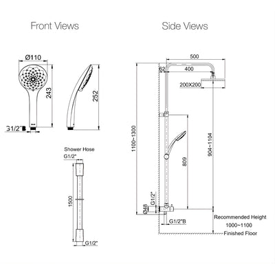 KOHLER RAIN DUET SQUARE HEAD SHOWER SYSTEM CHROME