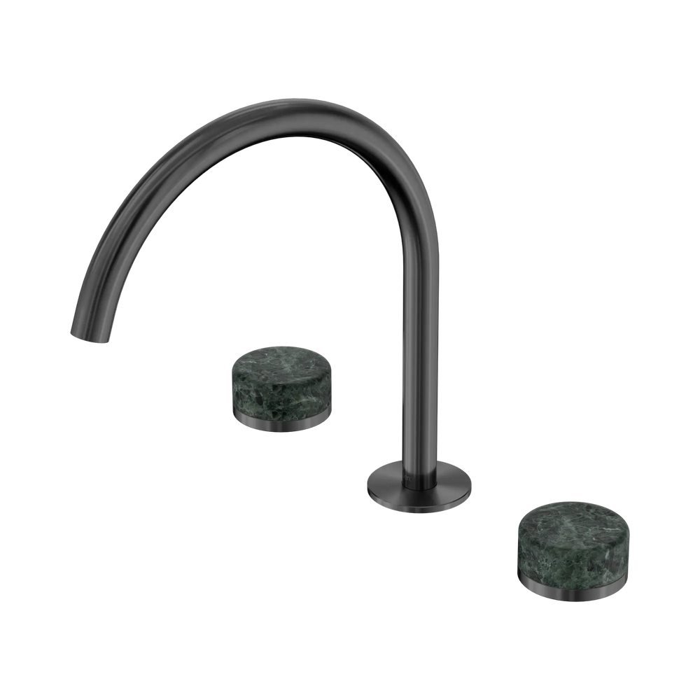 NERO SERENITY BATH/KITCHEN SET ARC SPOUT WITH VERDE ALPI HANDLE 260MM GUN METAL