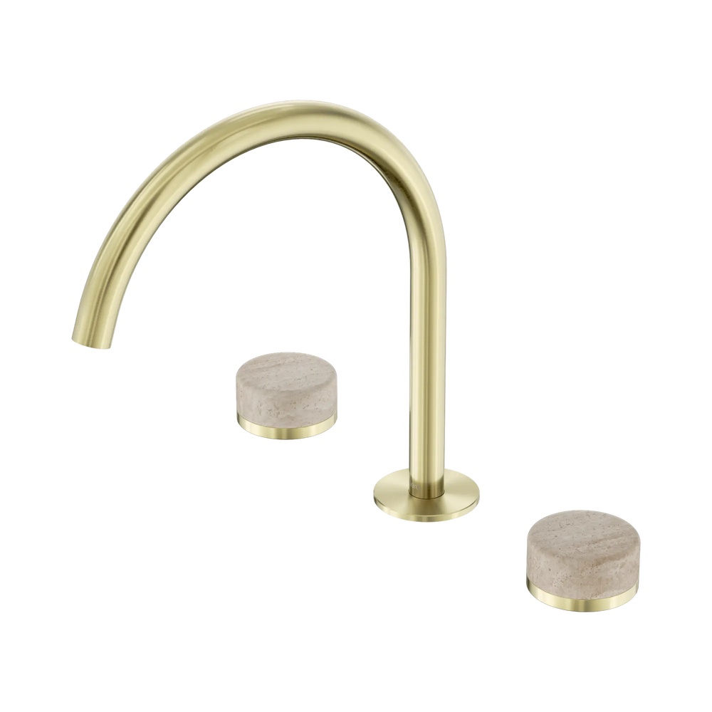 NERO SERENITY BATH/KITCHEN SET ARC SPOUT WITH ROME TRAVERTINE HANDLE BRUSHED GOLD