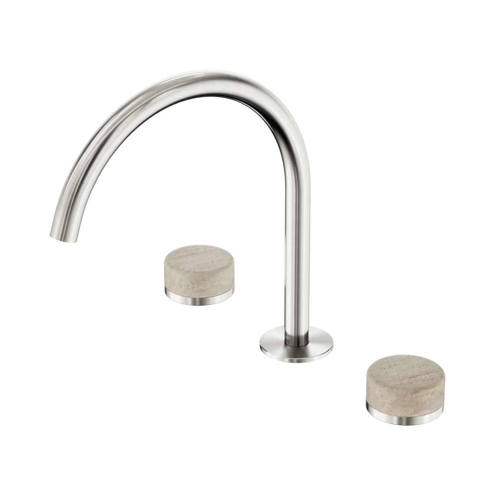 NERO SERENITY BATH/KITCHEN SET ARC SPOUT WITH ROME TRAVERTINE HANDLE BRUSHED NICKEL
