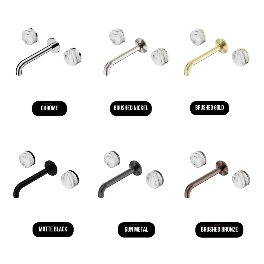 NERO SERENITY WALL BASIN SET SPOUT WITH ARABESCATO CORCHIA HANDLE CHROME (AVAILABLE IN 160MM, 185MM AND 220MM)