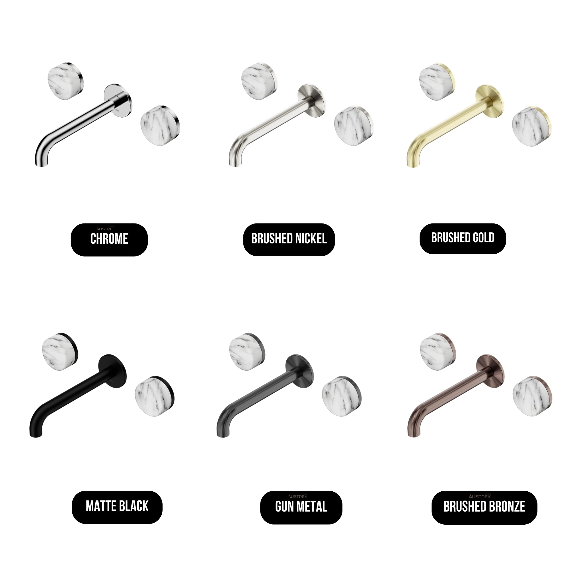 NERO SERENITY WALL BASIN SET SPOUT WITH ARABESCATO CORCHIA HANDLE BRUSHED BRONZE (AVAILABLE IN 160MM, 185MM AND 220MM)