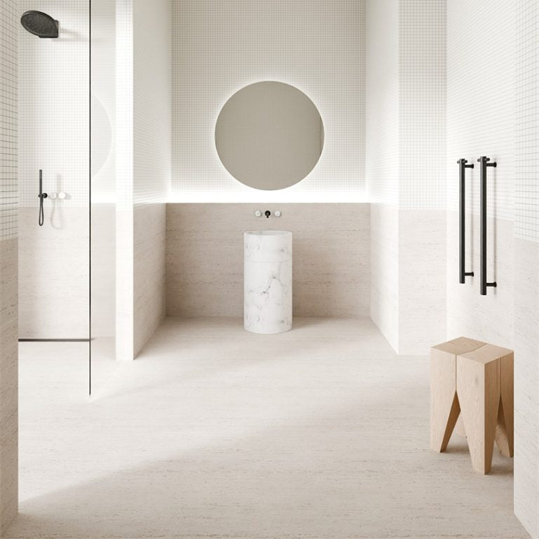 NERO SERENITY PROGRESSIVE SHOWER SYSTEM WITH ARABESCATO CORCHIA HANDLE AND SLIM SHOWER MATTE BLACK