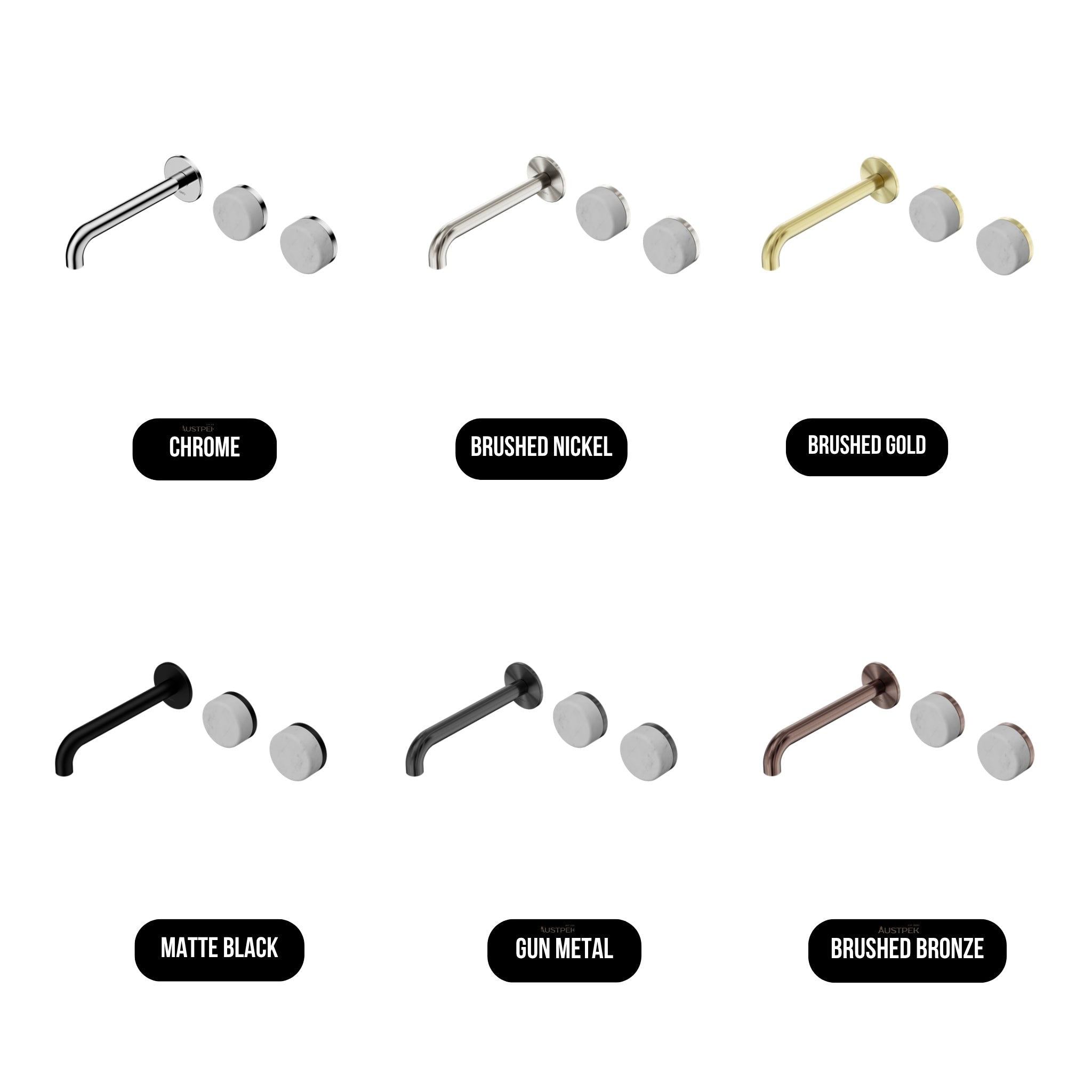 NERO SERENITY WALL BASIN SET OFFSET SPOUT WITH CARRARA HANDLE GUN METAL (AVAILABLE IN 160MM, 185MM AND 220MM)