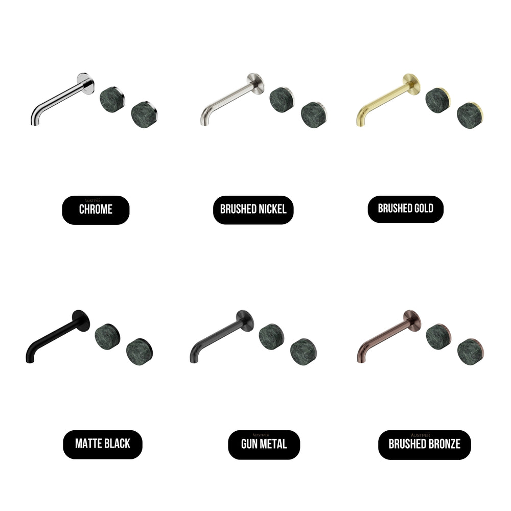 NERO SERENITY WALL BASIN SET OFFSET SPOUT WITH VERDE ALPI HANDLE BRUSHED GOLD (AVAILABLE IN 160MM, 185MM AND 220MM)